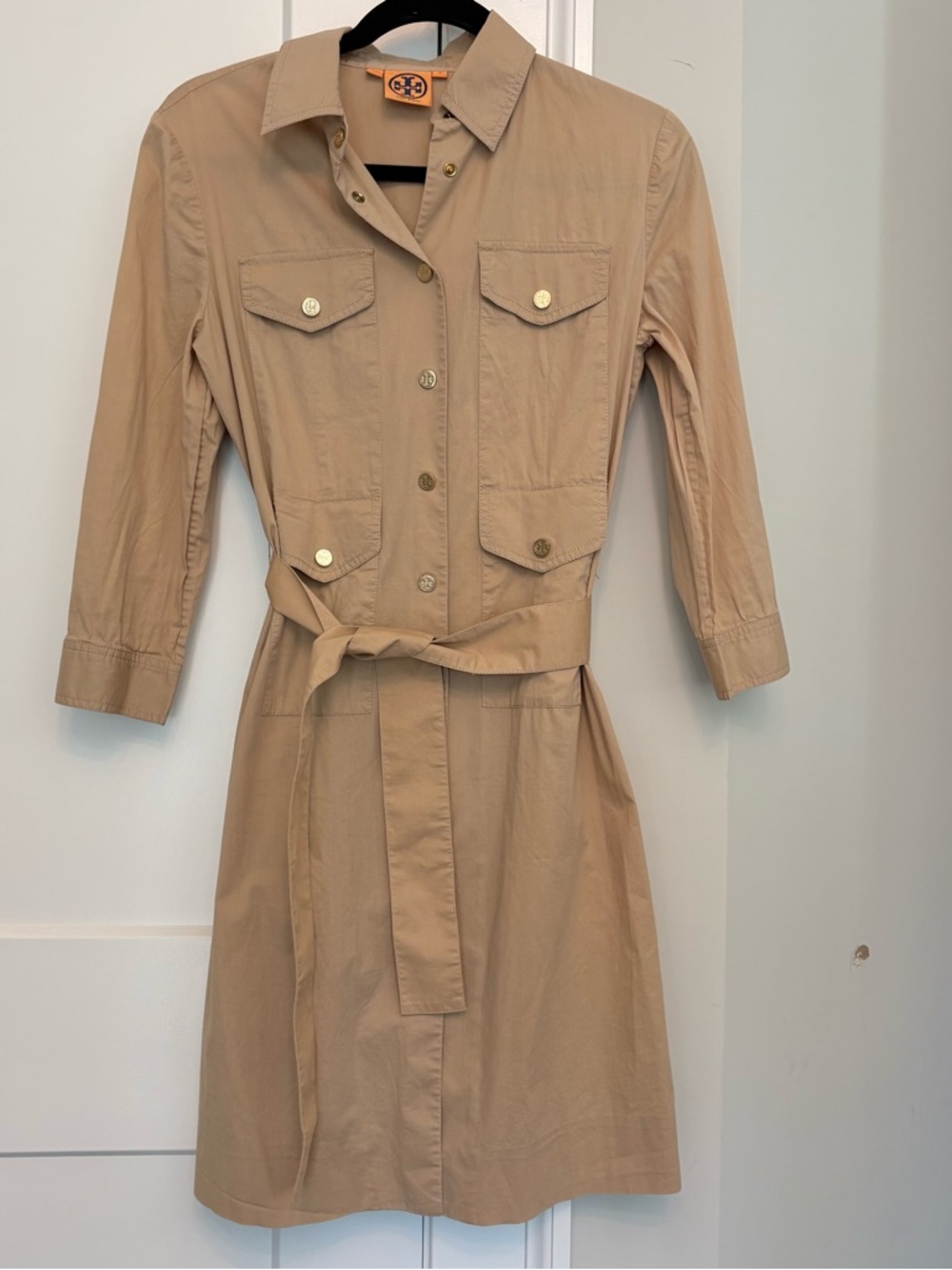 Tory Burch Safari Style Khaki Utility Shirt Dress sz 4